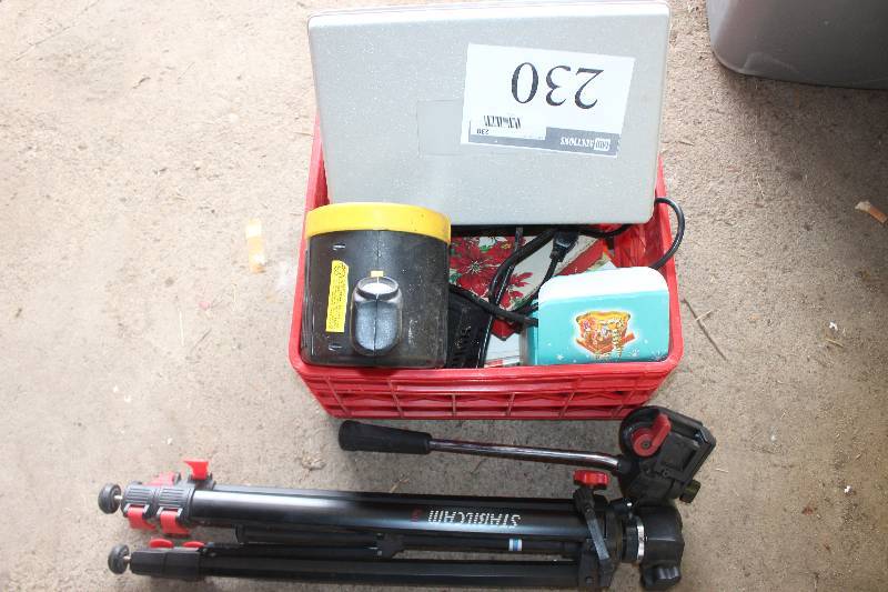 lot 230 image: Box Lot Including Tripod 8-Track Tapes Cassette Tapes