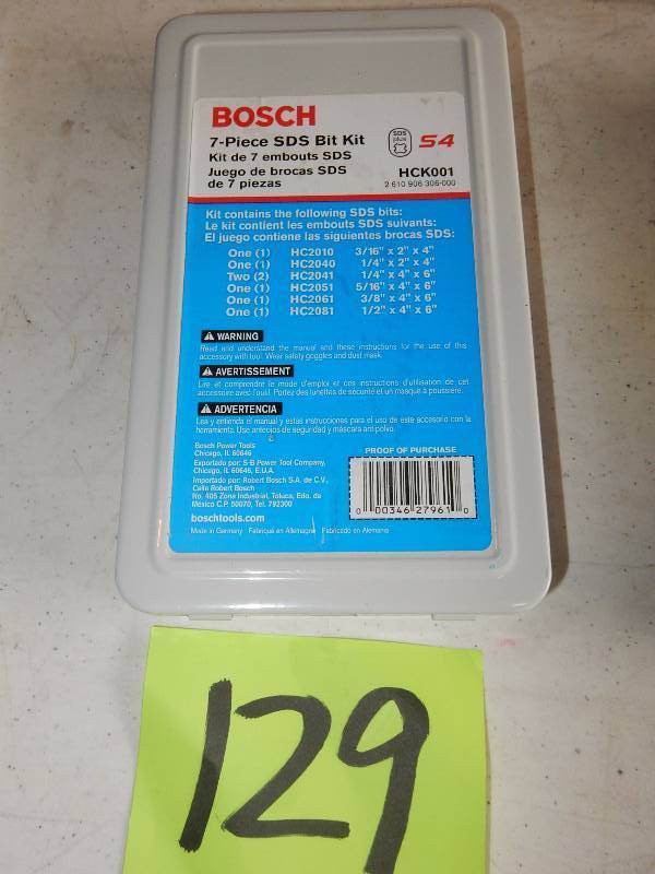 lot 129 image: BOSCH, 7 piece SDS Drill bit kit