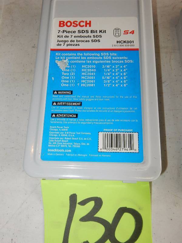 lot 130 image: BOSCH, 7 piece SDS Drill bit kit