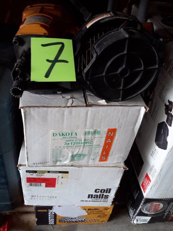 lot 7 image: Bostitch N80CB, Coil Fed Pneumatic Nailer plus nails