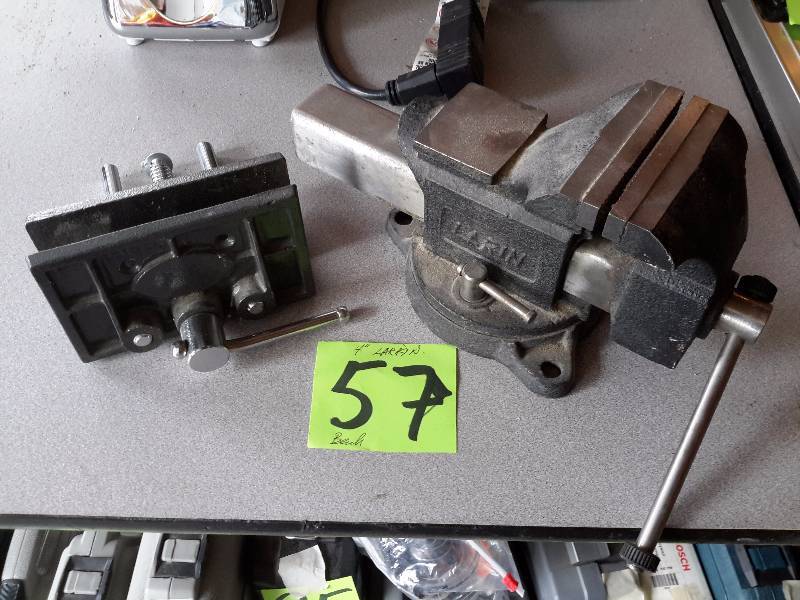 lot 57 image: 2, Bench Vises. 1 4in Larkin, 1 no name