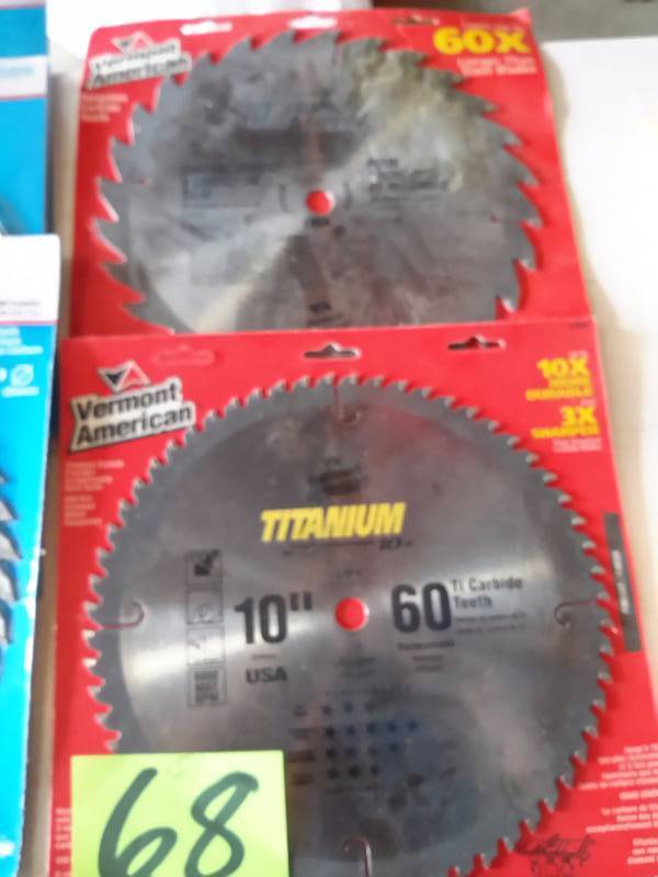 lot 68 image: 2 VERMONT AMERICAN Saw blades.. See picture for types