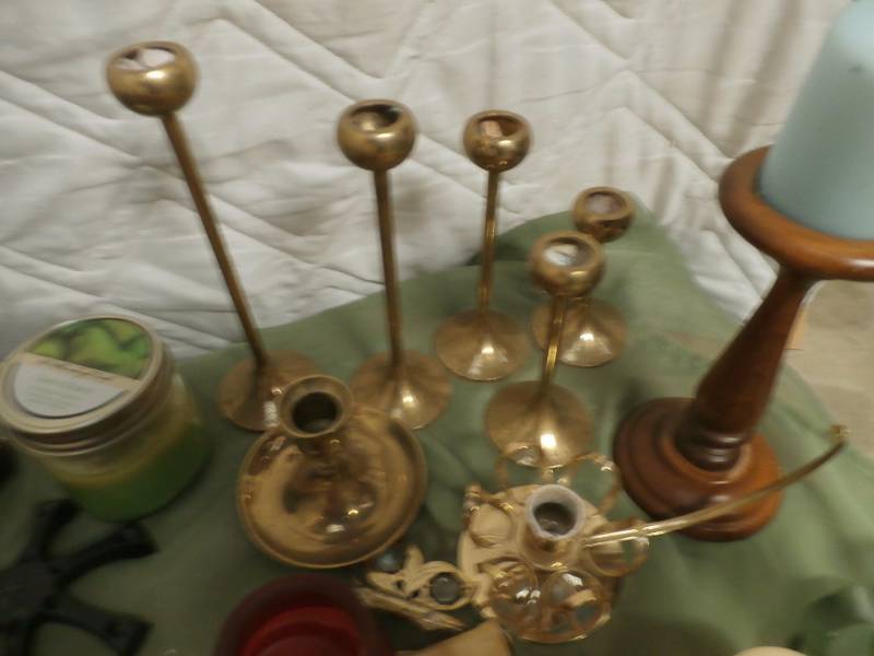 brass candle holders and candles