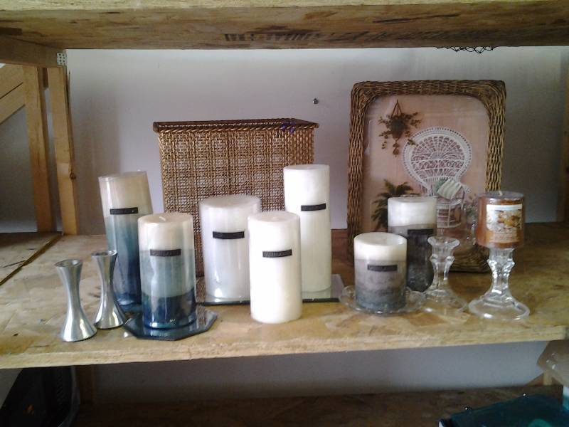 Candles, Mirror Candle Bases, Candle Holders, Gold Metallic Trash Can, Picture