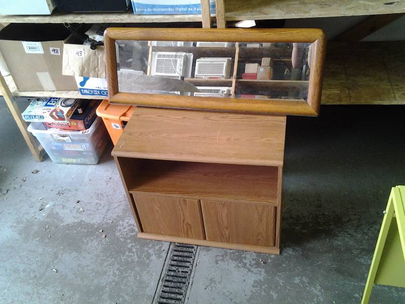 TV StandCabinet, Oak Frame Beveled Mirror 14x40