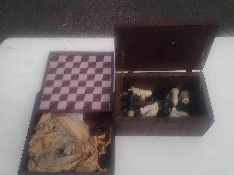 Chess Board With Storage Drawer & Assorted Chess Pieces, Other Wood Storage Box
