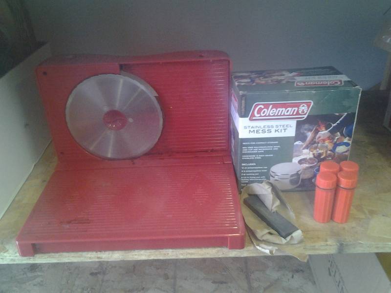 Meat Slicer, Coleman Mess Kit, 4-Waterproof Match Holders