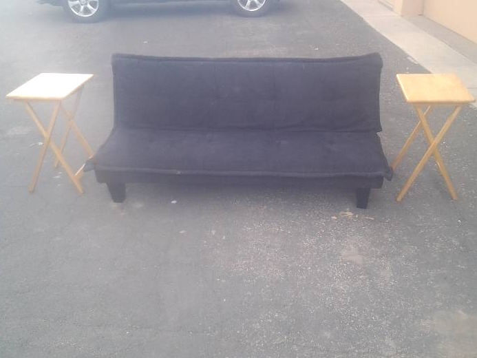 Black Futon Folding Bed, 2-Wood TV Trays