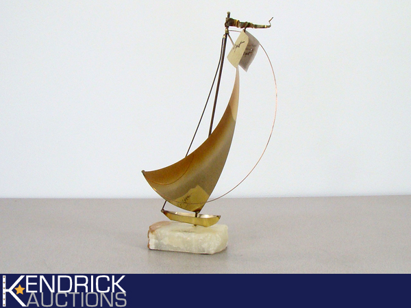 Vintage DeMott Signed Brass Sailboat Sculpture on Marble