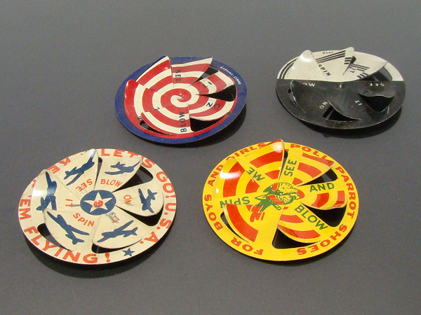 5 Vintage Cracker Jack Toy Prize Tin Litho Spinners
