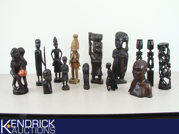 Large Lot of Medium to Small Exotic Wood Carved Ethnic Themed Statues