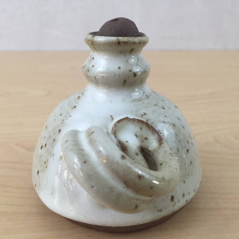 Vintage Hand Crafted Pottery Stoneware Bedside Cabin Oil Lamp and Glass & Ceramic Mother Goose Bell