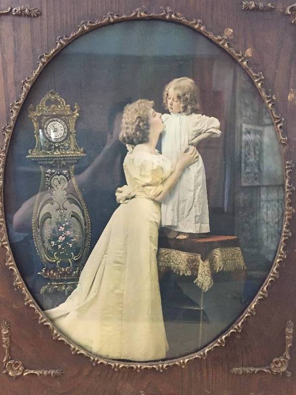 Beautiful RARE Old Antique Large French Victorian Scene In Carved Wood Picture Frame 25.5x21.5