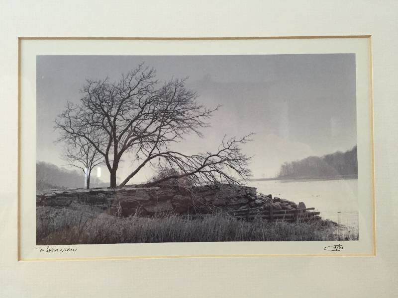 Framed & Matted Black & White Print Riverview by Artist Richard Calvo 20x16 Frame