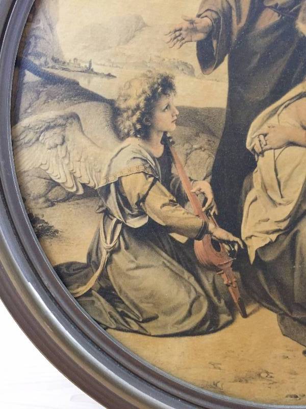 Antique Round Holy Family Picture 18.5x18.5 Scuffs to frame