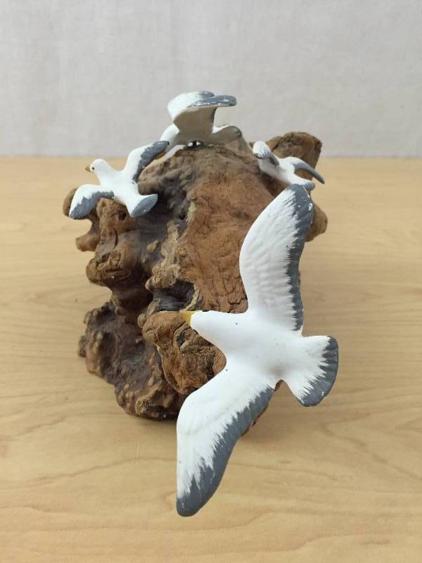 Super Retro 1970s Vintage Hand Painted Seagulls On Burlwood or Driftwood - John Perry Excellent