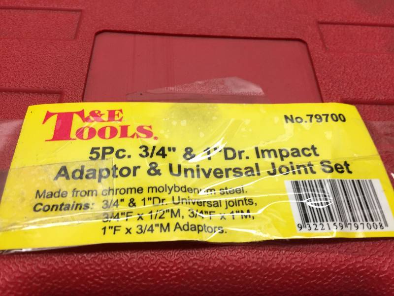 T & E TOOL 5PC 34 AND 1 DRI IMPACT ADAPTER AND UNIVERSAL JOINT SET