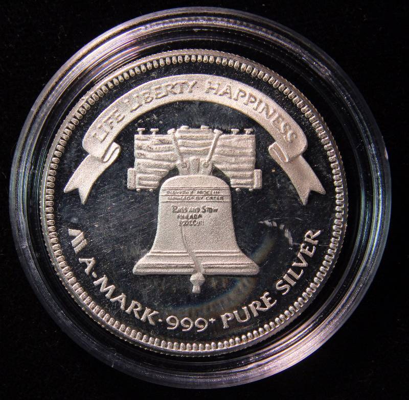 1989 A-MARK LIBERTY 1 TROY OZ. .999 FINE SILVER IN AIRTITE HOLDER