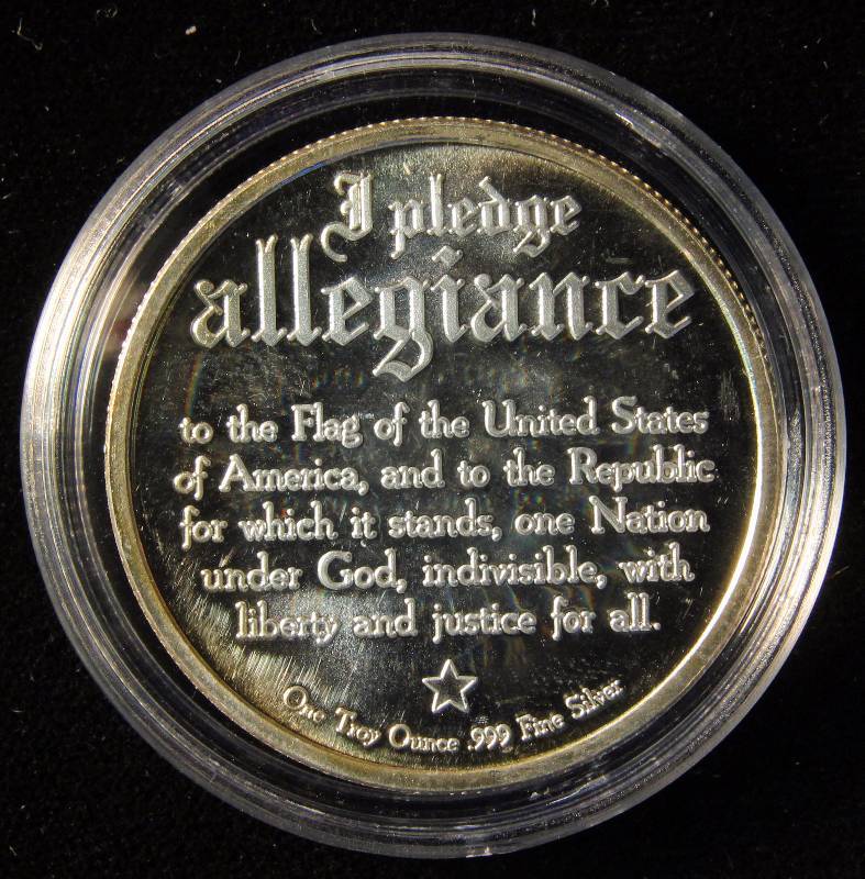 1 TROY OZ. .999 FINE SILVER EAGLE PLEDGE OF ALLEGIANCE DESIGN IN AIRTITE HOLDER