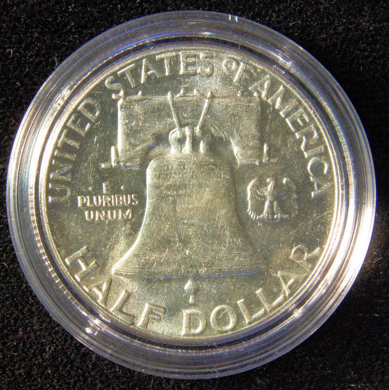1963 FRANKLIN SILVER HALF DOLLAR AU IN AIRTITE HOLDER