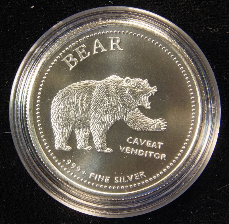 1 TROY OZ. .999 FINE SILVER BULLS & BEARS IN AIRTITE HOLDER
