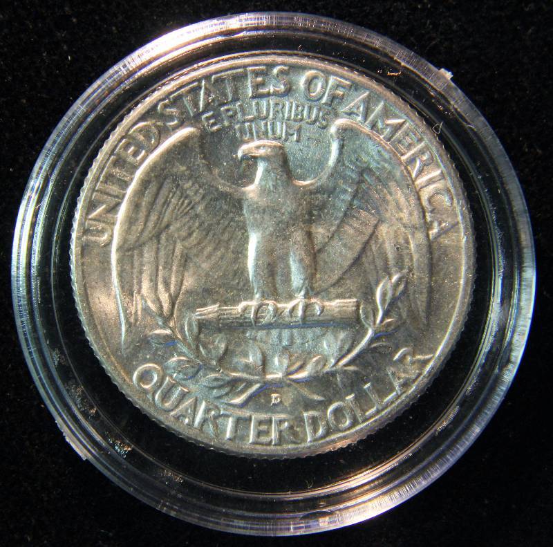 1964-D WASHINGTON SILVER QUARTER UNC IN AIRTITE HOLDER