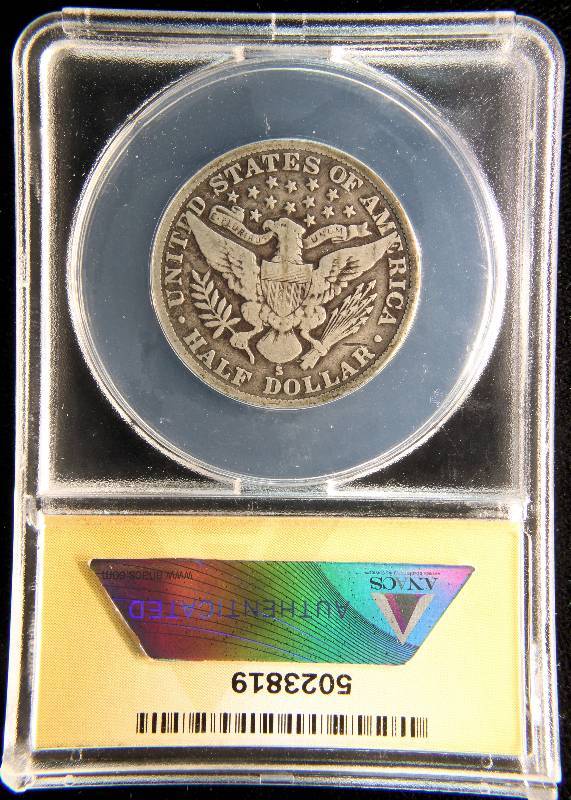 1912-S BARBER SILVER HALF DOLLAR VG10 ANACS