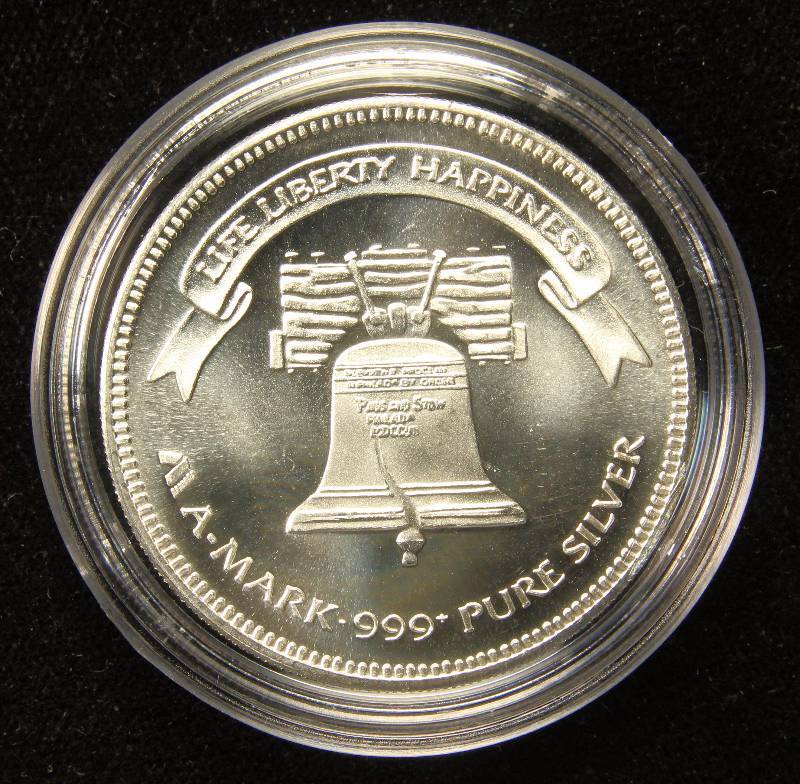 1986 A-MARK LIBERTY 1 TROY OZ. .999 FINE SILVER IN AIRTITE HOLDER