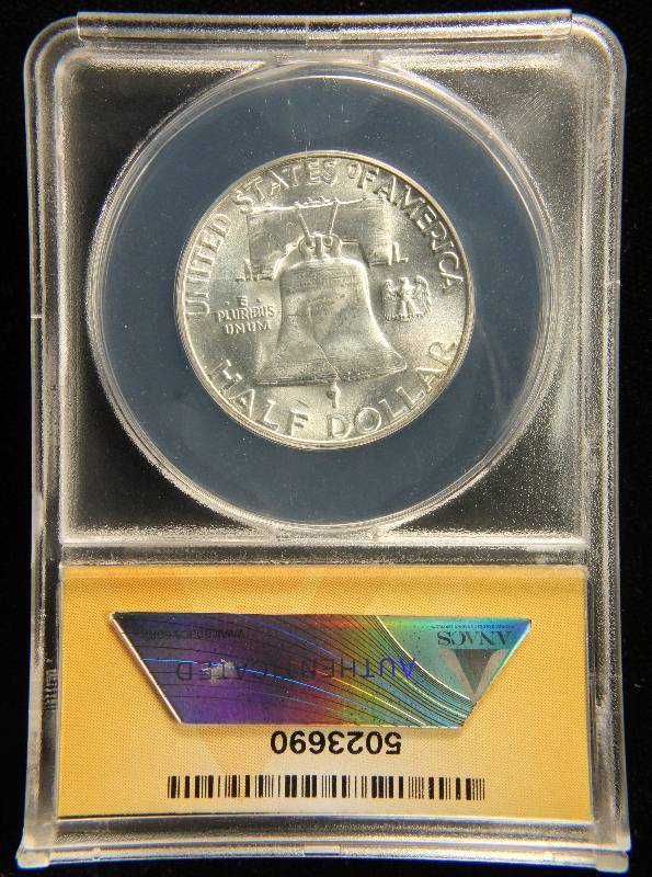 1955 FRANKLIN SILVER HALF DOLLAR MS64FBL (FULL BELL LINES) ANACS