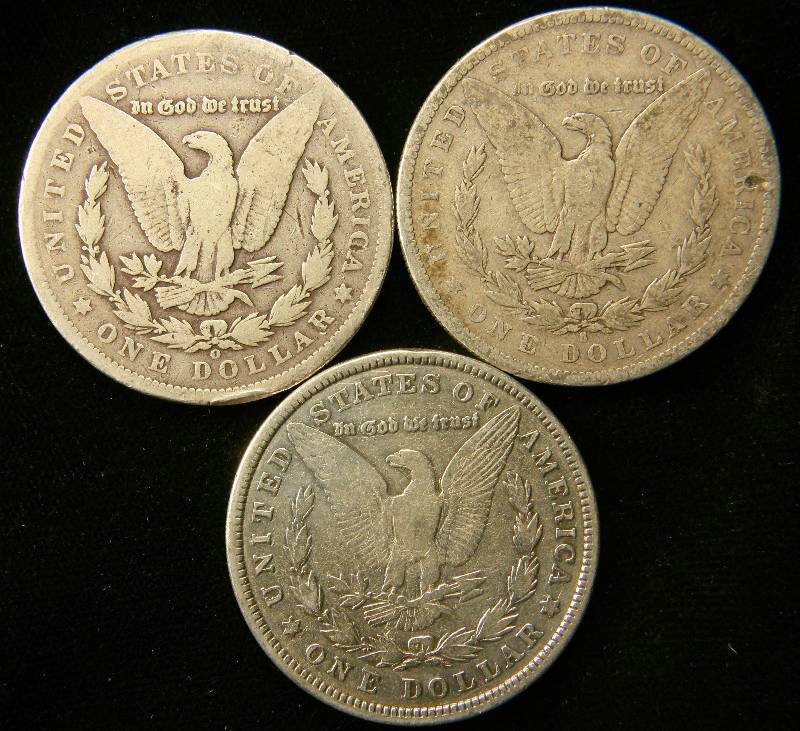 GROUP OF 3 - MORGAN SILVER DOLLARS 1881-S, 1894-O, 1921
