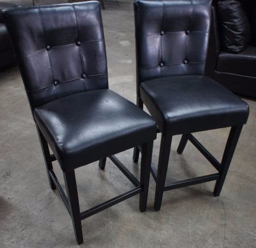 Lot of 2 Counter Height Leather Bar Stool Chairs - Black
