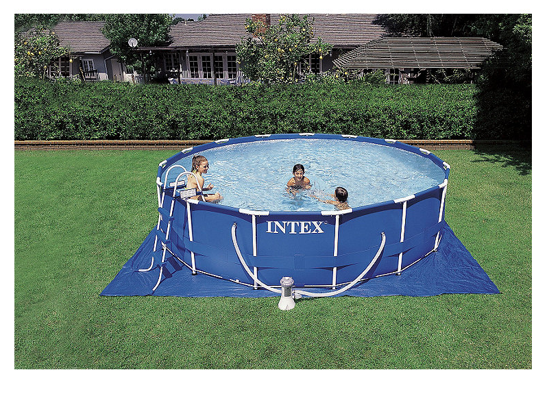 lot 3 image: Intex 15 x 42 Round Metal-Frame Pool