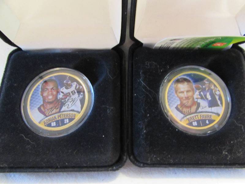 Adrian PetersonBrett Favre Colored Half Dollars