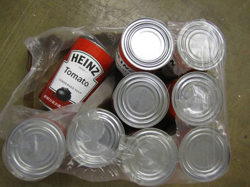 9 cans of condensed tomato soup dat...