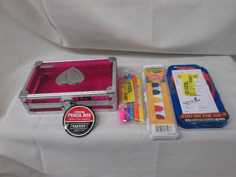lot 2 image: Locked pencil box, Markers, Paints,...
