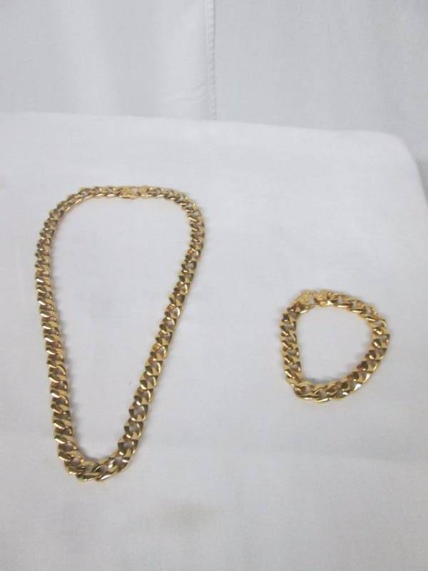 Mens Goldtone Stainless Steel Necklace & Bracelet