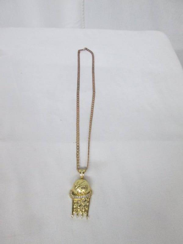 Goldtone CZ Mens Basketball Pendant