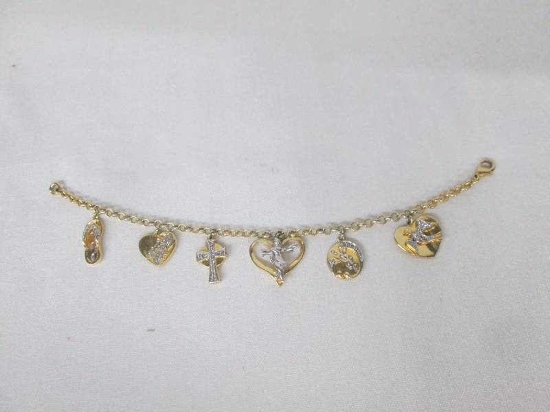 Goldtone Footprints CZ Charm Bracelet