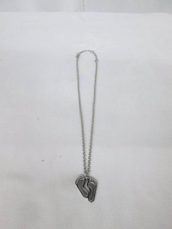 Silvertone Personalized Babys Footprint Pendant