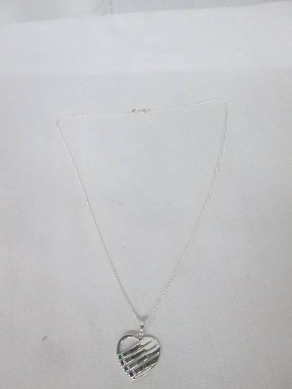 Silver Family Birthstone Name Heart Pendant