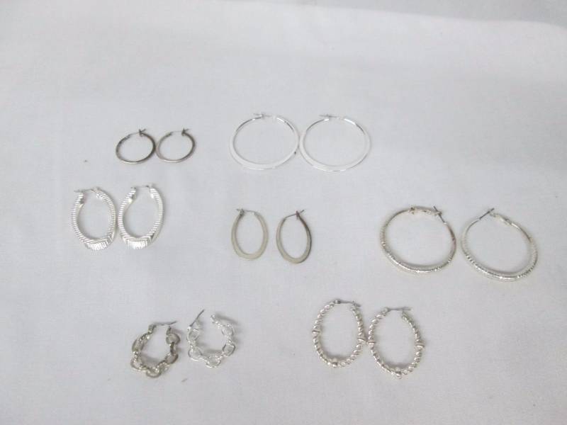 7-pair Set of Silvertone Hoop Earrings