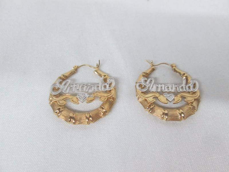 18K Gold-Plated Silver Bamboo Name Hoop Earring