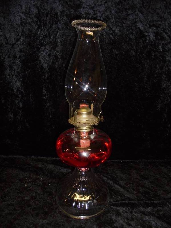 Hurricane Lamp, Clear Glass, Red Liquid