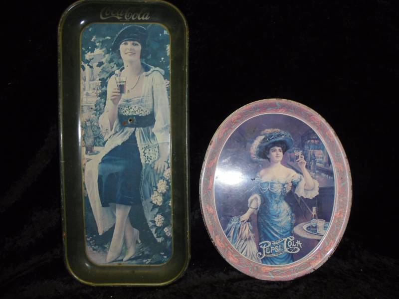 Pair - Vintage Drink Coca Cola Tray & Pepsi Tray