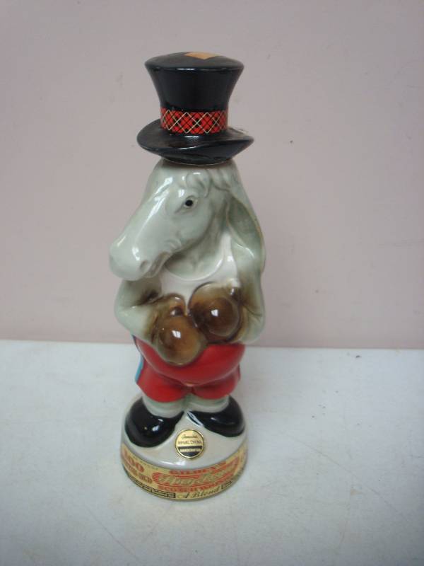 lot 2 image: Gilbeys Scotch Whisky Decanter, Donkey, Cork Broke Off