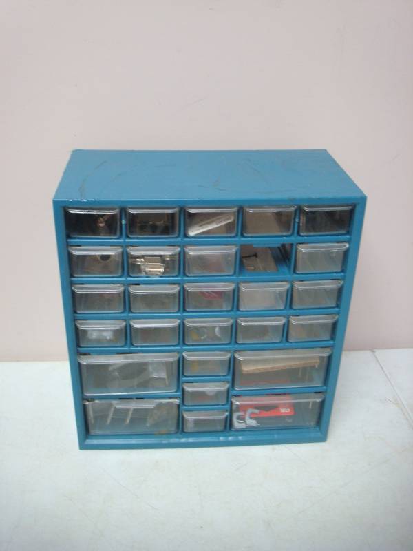 lot 37 image: Bin With A Bunch Of Hardware, Missing Drawer