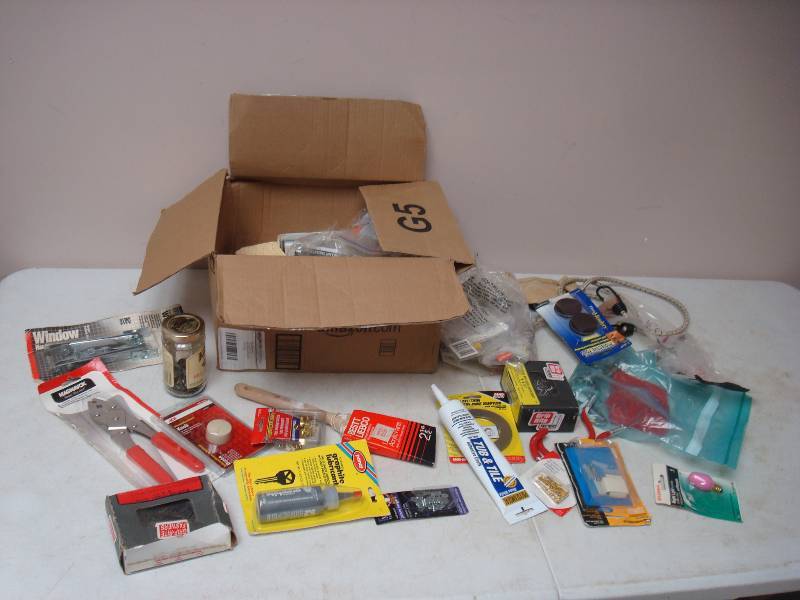 lot 43 image: Box With Some Tools And Hardware, Some New