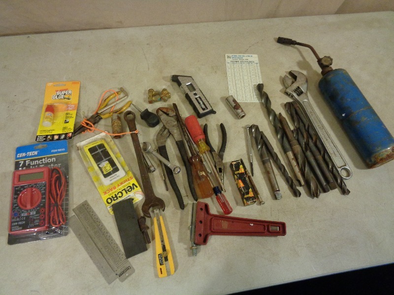 lot 96 image: Hand Tools, Drill Bits, New Multi Meter, and More