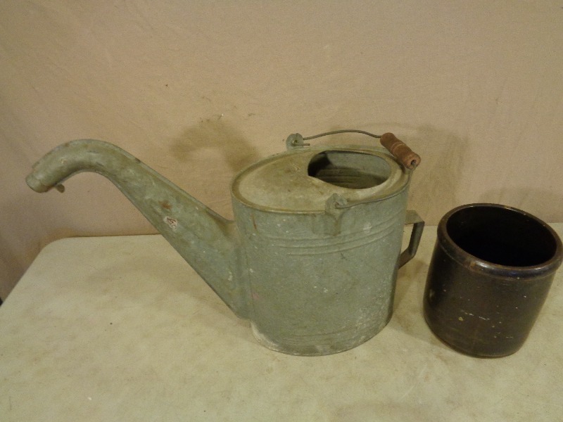 lot 112 image: Small Crock and Old Watering Can
