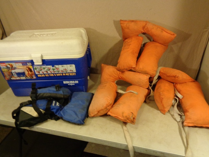 lot 142 image: Cooler and Life Jackets